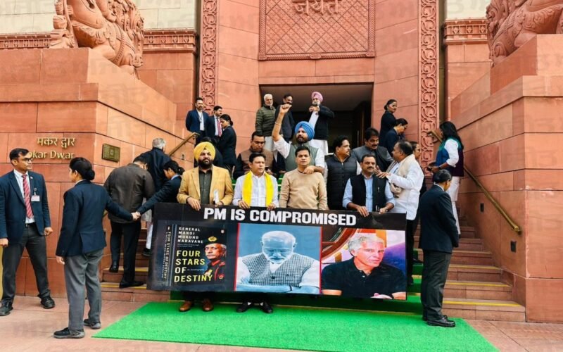ਲੋਕ ਸਭਾ ’ਚੋਂ ਮੁਅੱਤਲ ਅੱਠ ਵਿਰੋਧੀ ਸੰਸਸ ਮੈਂਬਰਾਂ ਵਲੋਂ ਵਿਰੋਧ ਪ੍ਰਦਰਸ਼ਨ